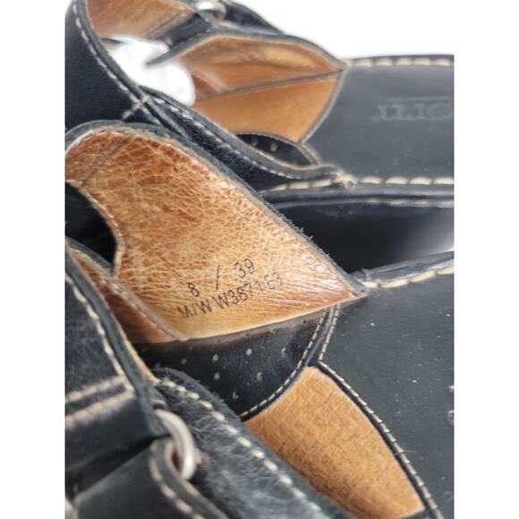 BORN Womens SZ 8 Chunky Platform Mules Black Leather Slip On Clog Shoes - Picture 7 of 10